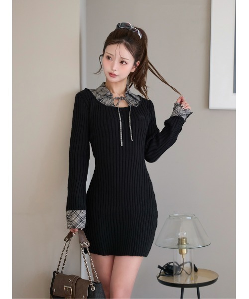 レイヤードライクニットミニワンピース（ワンピース）｜Darich