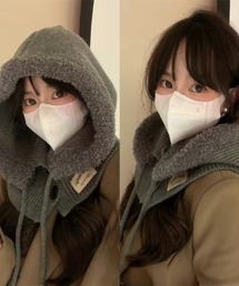 セール】ニット ボア バラクラバ フード（ニットキャップ/ビーニー