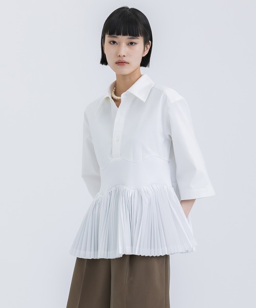 TOGA PULLA/トーガプルラ】Taffeta pleats S/S shirt/タフタプリーツ