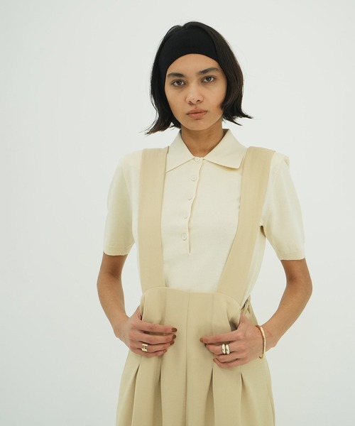 セール】SHOULDER PADS POLO KNIT TOPS（ニット/セーター）｜CLANE