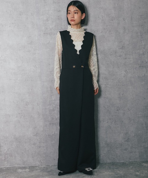 スカラップサロペットパンツオールインワン（サロペット