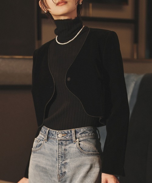 ニュアンスウェーブベルベットジャケット（ノーカラージャケット