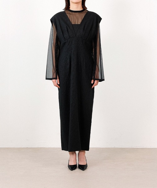 ジャガード ワンピース チュール トップス セット パーティー ドレス