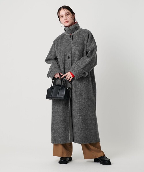 セール】リバー ステンカラー ロングコート/ヘリンボーン（ステン