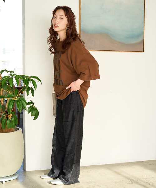 限定展開 パッチワーク風 総刺繍 ルーズパンツ(セットアップ対応