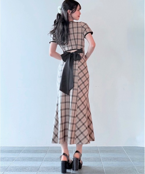 NOMAE（ノーマエ）の「チェックバックリボンロングワンピース