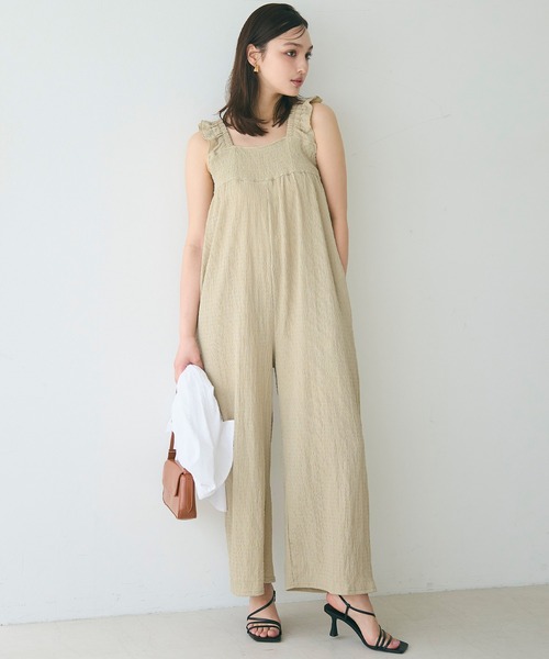 シボシャーリングフリルオールインワン（つなぎ/オールインワン