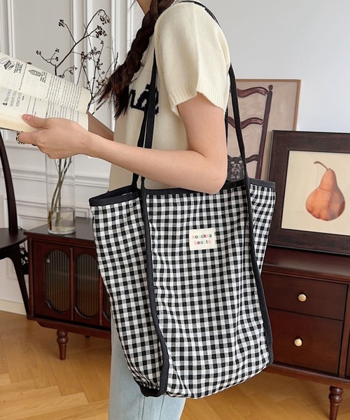 FReePLACe/大容量ギンガムチェックトートバッグ X12362（トートバッグ