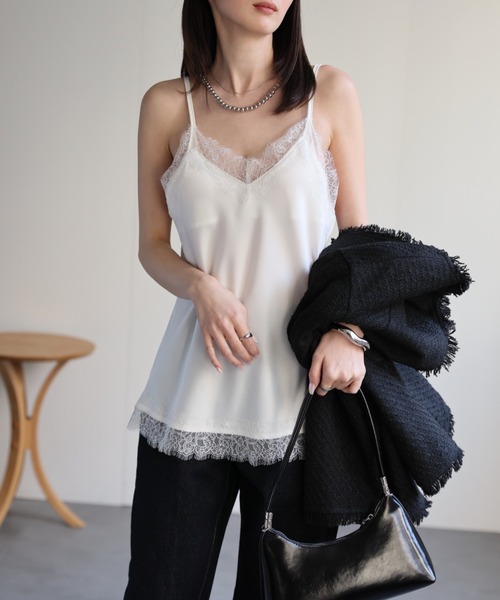 セール】レーストリムサテンキャミソール【動画あり】（キャミソール