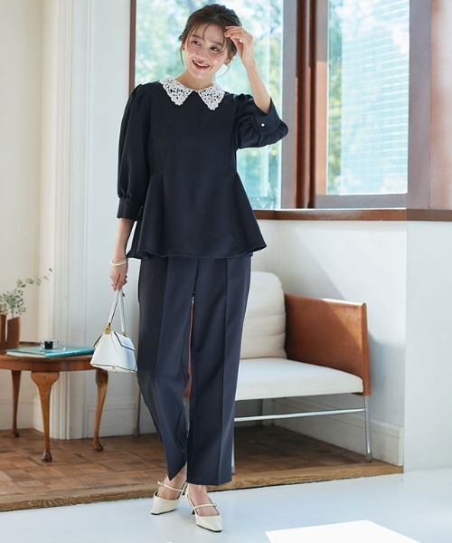 セール】2WAY選べる襟ペプラムセットアップ（スーツセット）｜Pierrot