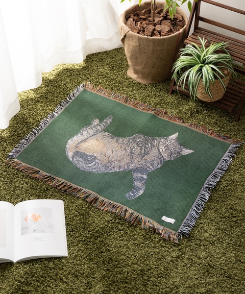 猫柄 ジャガード織 ラグ マット スローケット 50x70cm（ラグ/マット