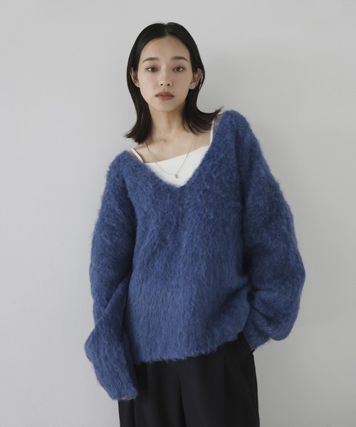 hellam（へラム）の「ミックスシャギー Vネックニット（ニット