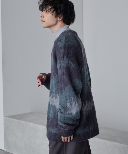 アブストラクトシャギーモヘアライク ルーズニットカーディガン MONO
