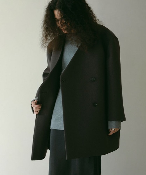 セール】ノーカラーキルティングライナーボクシージャケット（ノー