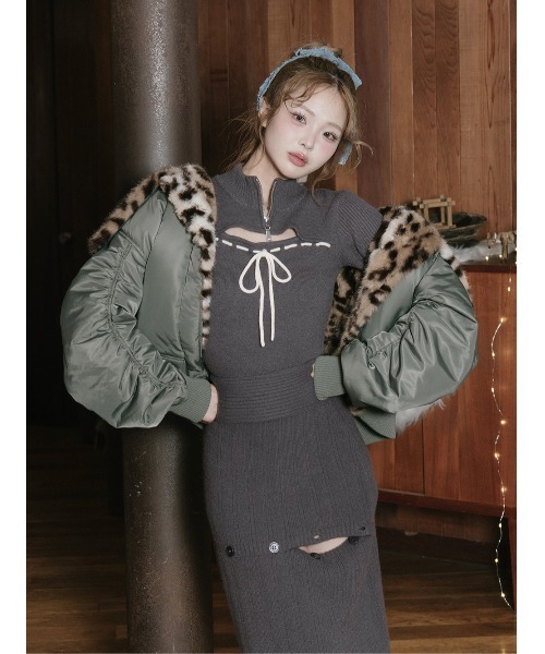 ステッチリボンオープンニットトップス（ニット/セーター）｜Darich