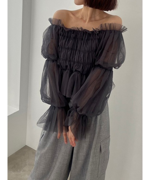 SNIDEL（スナイデル）の「Sustainableチュールクロップドブラウス