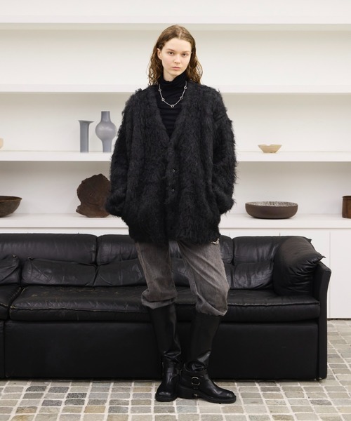 セール】Wool blend super volume shaggy knit cardigan / ウール