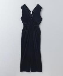 6（ロク）の「＜6(ROKU)＞ベロア Vネック オールインワン（つなぎ