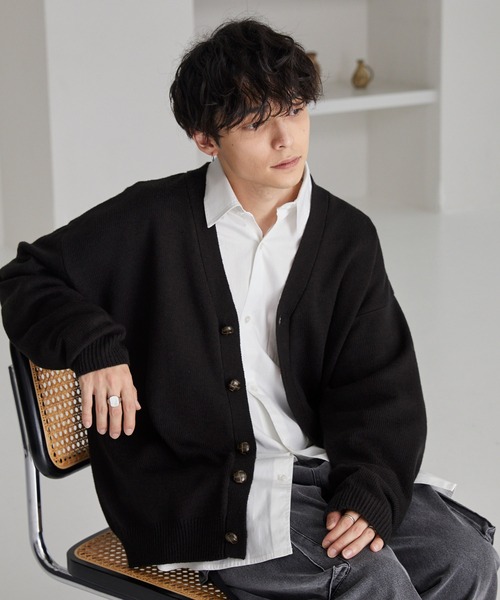 セール】ボリュームニットルーズカーディガン ビッグシルエット