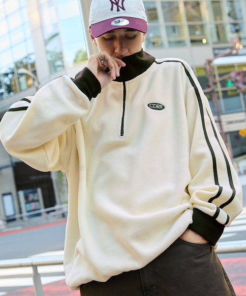 CODDERR】配色 ロゴ刺繍フリースアノラックハーフジッププルオーバー