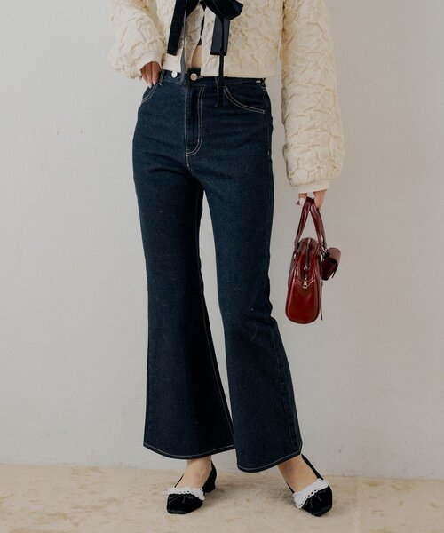 新色追加】レースデザインフレアデニム（デニムパンツ）｜Chico（チコ