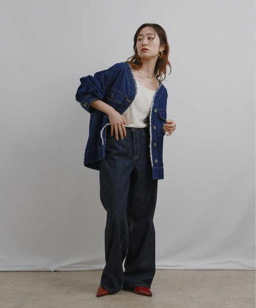 ノーカラーフリンジデニムジャケット Palm Riche│Eimee Law & LHELBIE