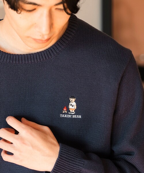 ユニセックス】ベアー 刺繍 クルーネック ニット（ニット/セーター