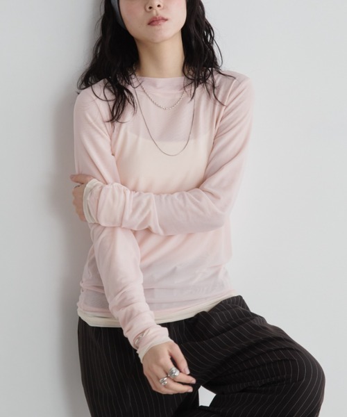 シアーレイヤードトップス【2枚セットアイテム】（Tシャツ/カットソー