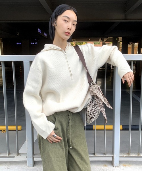 ハーフジップ ニットフーディ LON24a110（ニット/セーター）｜LONSLAN