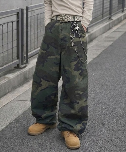 カモフラージュ柄パンツ/ワイドシルエット/リアルツリー/迷彩/ユニ