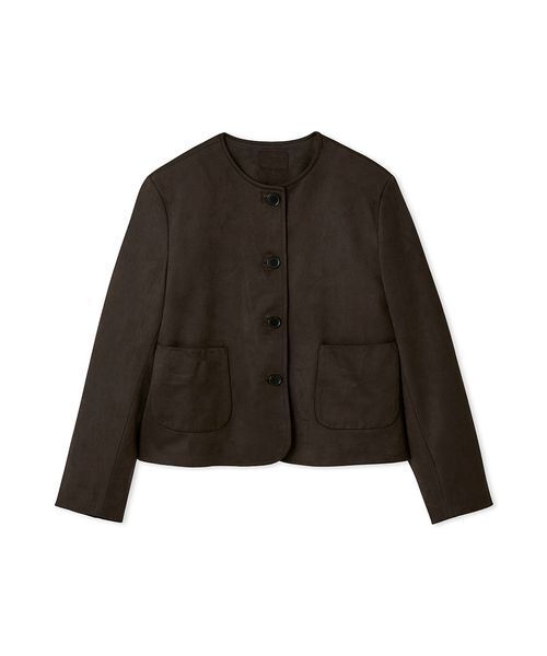 セール】パッチポケットコンパクトスエードジャケット（ノーカラー