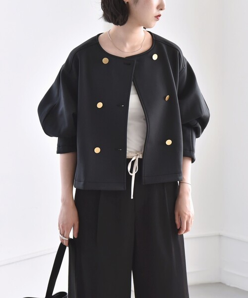 セール】quaranciel:〈洗濯機可能〉ダブルジャージー ノーカラー