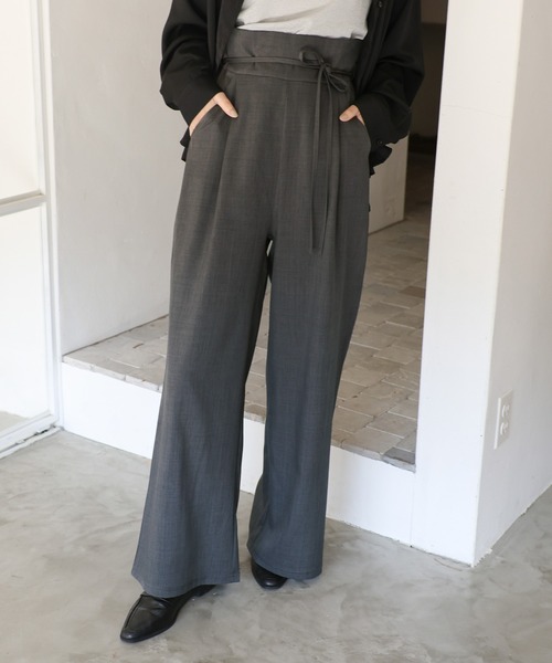 セール】【Et】High-Waisted Gathered-Tuck Wide-Leg Pants