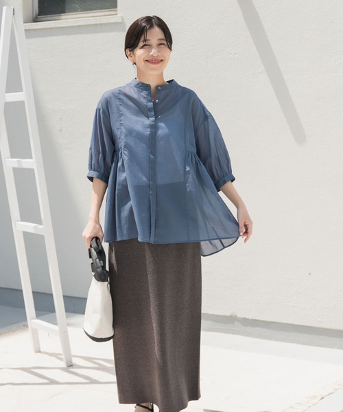 セール】『UR TECH』ボイルサイドギャザーブラウス（シャツ/ブラウス