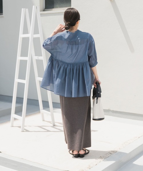 セール】『UR TECH』ボイルサイドギャザーブラウス（シャツ/ブラウス