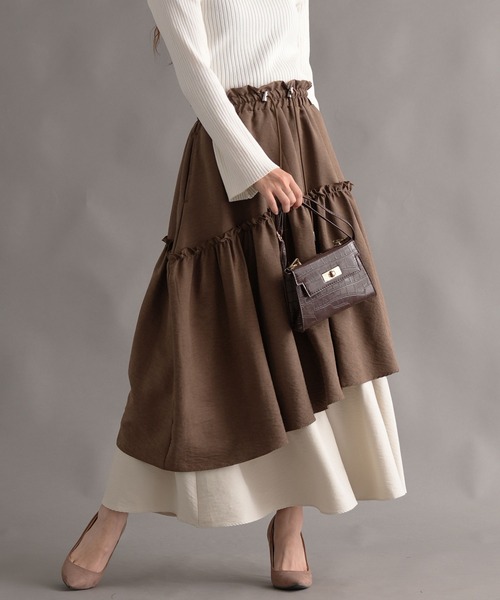 ピーチ2枚重ね配色LSKアシメティアード（スカート）｜Nohea（ノヘア