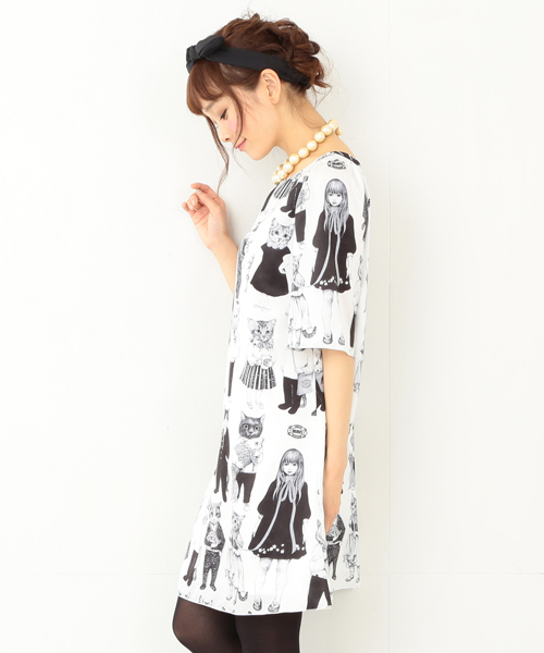 mmts（マミタス）の「ヒグチユウコ×mmts / 猫10匹 総柄 ワンピース