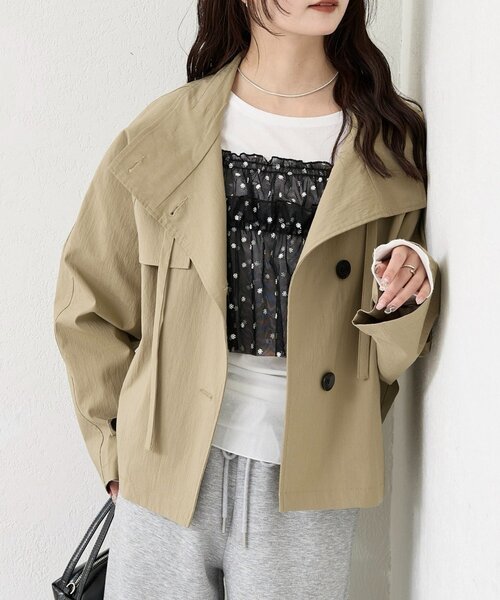 3色展開/シワになりにくい】スタンドカラーショートトレンチ（トレンチ