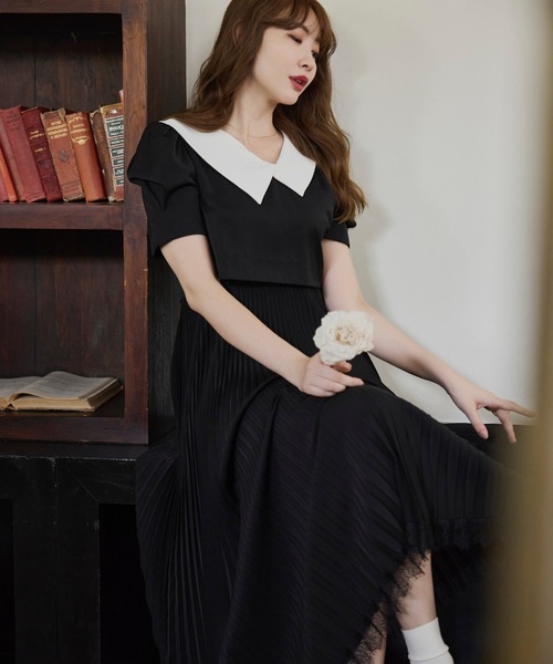 Butterfly Collar Pleated Dress（ワンピース）｜Her lip to（ハー