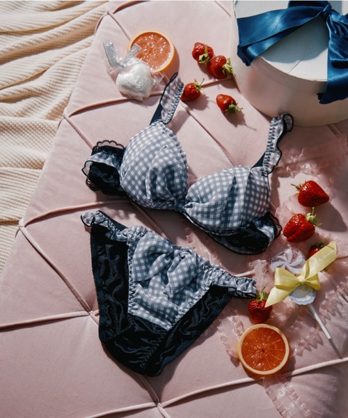 セール】フラッフィーギンガムリボンブラジャー＆ショーツセット（ブラ