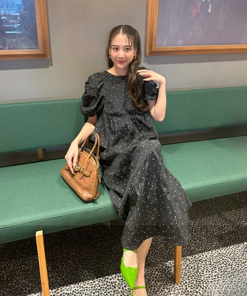 バブルスリーブジャガードドレス / bubble sleeve jacquard dress