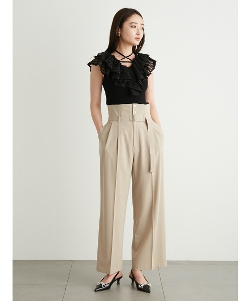 LILY BROWN（リリーブラウン）の「折り返しハイウエストタックワイド