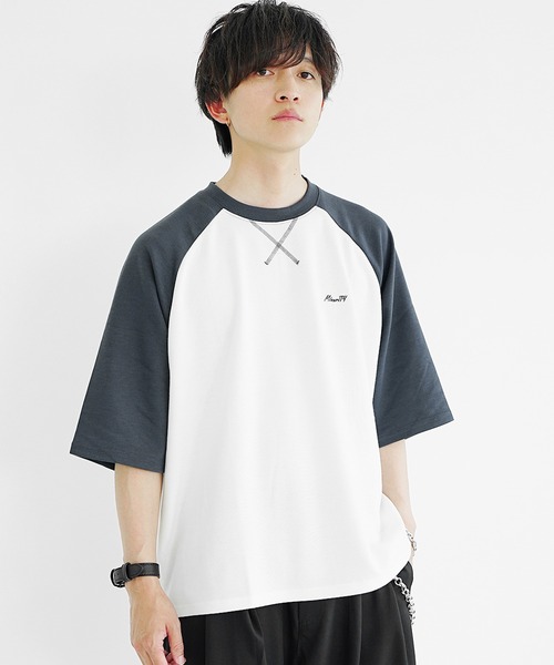 MinoriTY】肉厚さらさら生地ラグランスリーブ半袖ビッグTシャツ メンズ