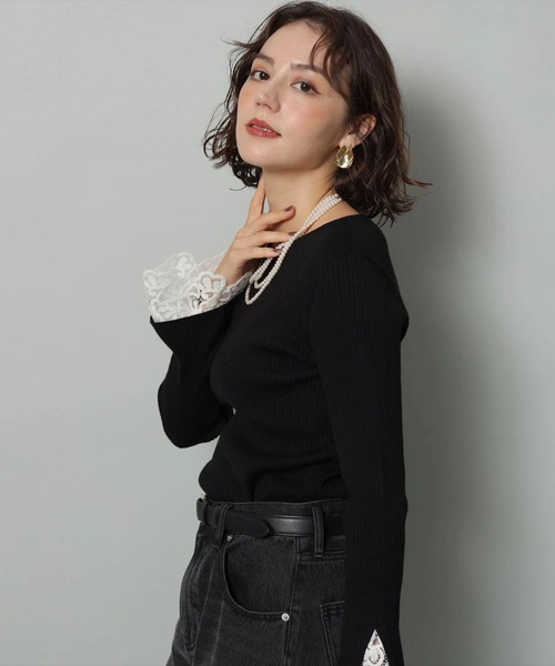 アルページュストーリー 袖口レースプルオーバー 特殊黒