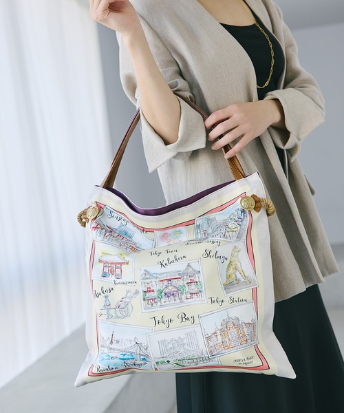 TREASURE TOPKAPI】マイルドサテン スカーフ柄 トートバッグ