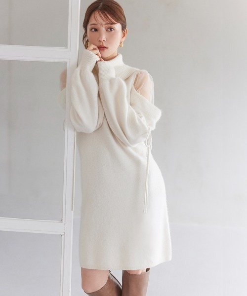 SNIDEL（スナイデル）の「シースルーショルダーミニニットワンピース