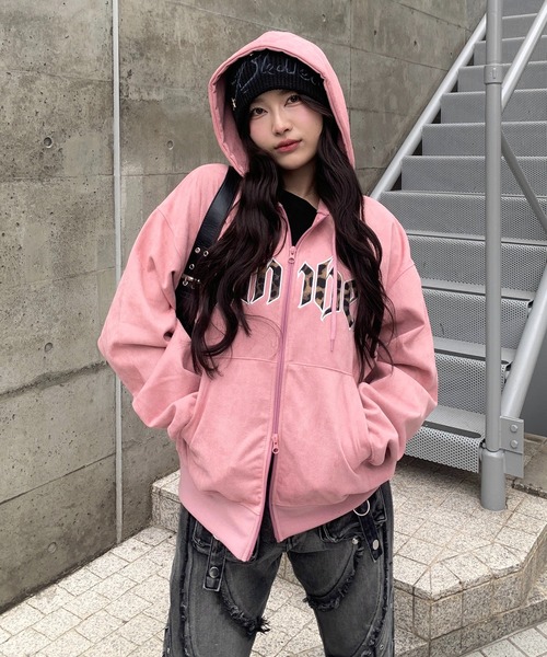 セール】レオパードロゴ スエードダブルジップパーカー（パーカー