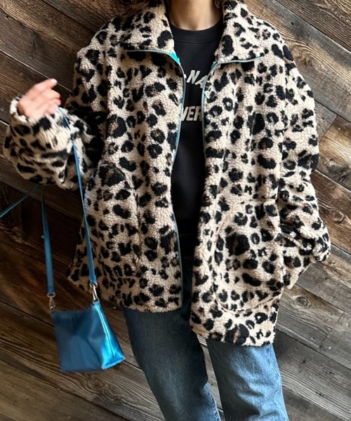 配色ZIPレオパード柄ボアジャケット（ブルゾン）｜mi via loca