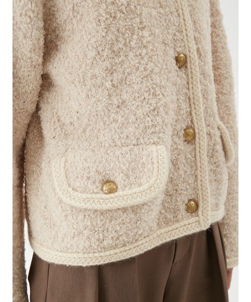 セール】金釦テディラメニットジャケット（ノーカラージャケット