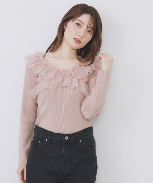 セール】クロスチュールフリルリブニット【洗濯機OK/抗ピル】（ニット